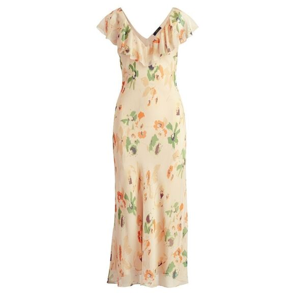 New! RALPH LAUREN Women's 100% Silk Floral Print Ruffled Prairie Dress - Picture 5 of 7